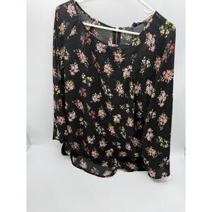 Papermoon Womens Black Floral Round Neck 3/4 Sleeve Back Zip
